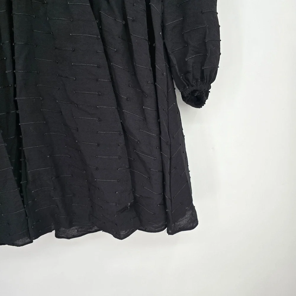 Pomander Place Black Tiered Mini Dress Long Sleeve Dobby Clip Dot Small Y19560T - Picture 7 of 11
